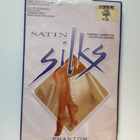 Vintage 1980-90s Deadstock Satin Silks Phantom Silver Pantyhose Size B Canada - Picture 1 of 2